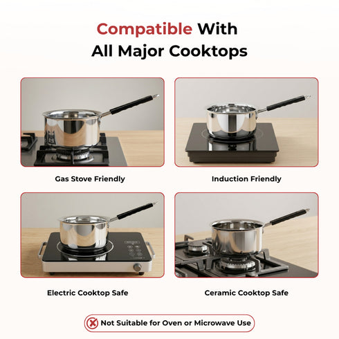 Vinod Stainless Steel Premium Sauce Pan Heavy Gauge 1350 ml Milk Pan Tea Pan Induction and Gas Stove Compatible Dishwasher Safe Durable Tea Pot for Kitchen No 11