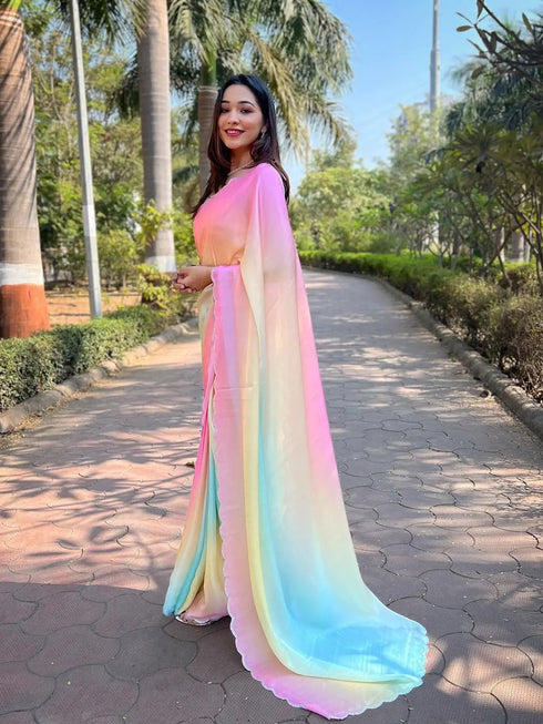 Vasthrlay Multi Satin Georgette Plain Saree