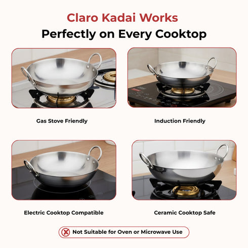 Vinod Claro Heavy Gauge Stainless Steel Plain Kadai 2.5 mm 800 ml
