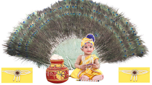 Raj Fancy Dresses Baby Krishna Dress Pagri| Mala Brocade Fabric Janmashtami Costume