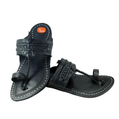 Vhaanfootwear Single wadi Dark Black Pure Leather Kapashi Kolhapuri Chappal For Men Vhaan