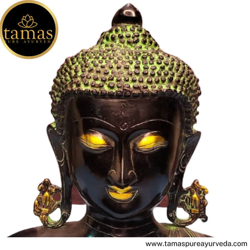 Tamas Brass Handcrafted Buddha, Figurine Sculpture Decoration for Home Indoor Outdoor Statue / Idol with Antique Finish , (Golden & Black)