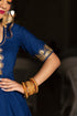 Pomcha Jaipur Minakari Blue Cotton Anarkali Set With Embroidery Lace Soft Net Dupatta