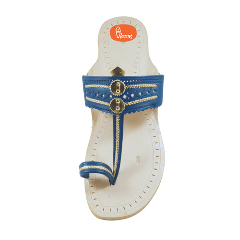 Vhaanfootwear Blue Color Pure Leather Ladies Kolhapuri by Vhaan