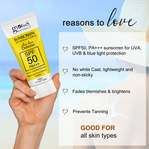 Globus Naturals Sunscreen SPF 50 PA+++ UVA & UVB Protection