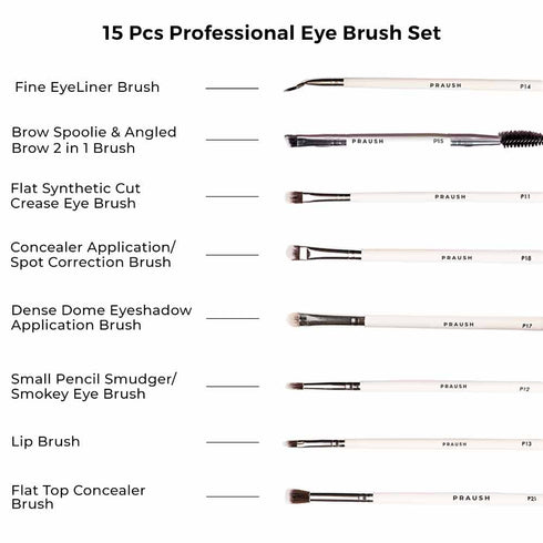 Praush 15 Pcs Professional Eye Brush Set