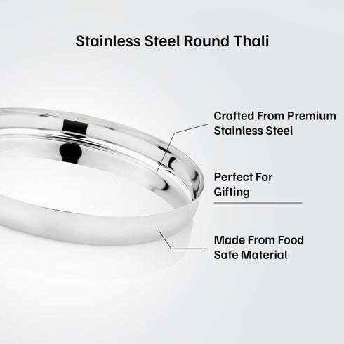 Vinod Stainless Steel Beeding Khumcha Thali Set of 2 24 cm Lunch and Dinner Plate Highest Quality Stainless Steel Mirror Finish Rust Free