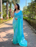 Vasthrlay Sky Blue Satin Georgette Plain Saree