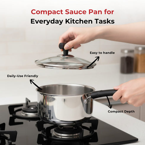 Vinod DONIV Stainless Steel Sandwich Bottom Solitaire Cookware Set 1 Pc Sauce Pan 1 Pc Kadhai with Glass Lid Induction Friendly Set of 2 Pcs
