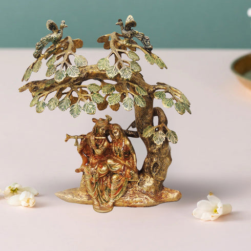 Brass Tree Radha Krishna Colour God Statue 6.952Kg
