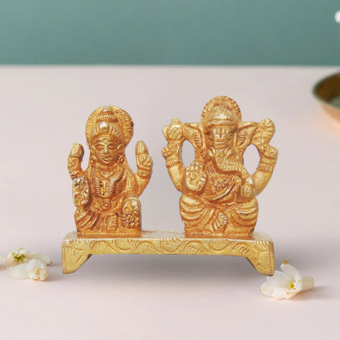 Brass Laxmi Ganesh One Base Statue 0.175Kg