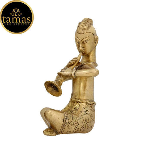 Tamas Brass Musician Playing Dholak Showpiece (Pack of 1)