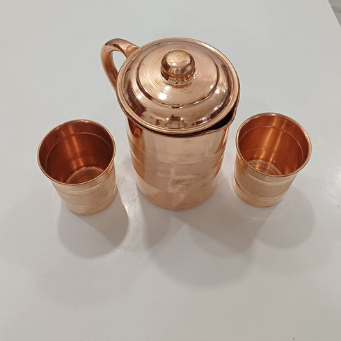 Pure Copper 1 liter Water Jug with 2 Free Copper Glasses