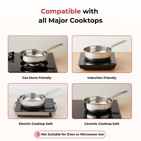 Vinod Doniv Majestic Stainless Steel Sandwich Bottom Fry Pan Capacity 1.5 Ltr 20cm Induction Friendly