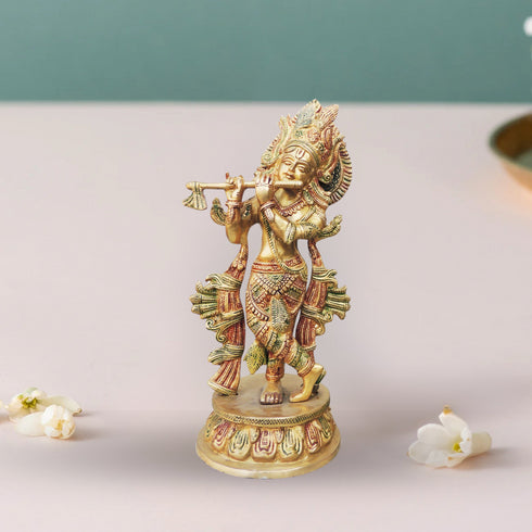 Brass Krishna Colour Statue 3.34Kg