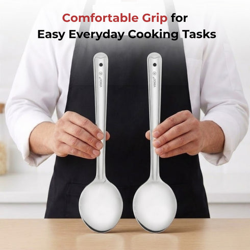 Vinod Stainless Steel Serving Paan Cooking Spoon Set of 2 31 cm Highest Grade Stainless Steel Mirror Finish Rust Free No 4