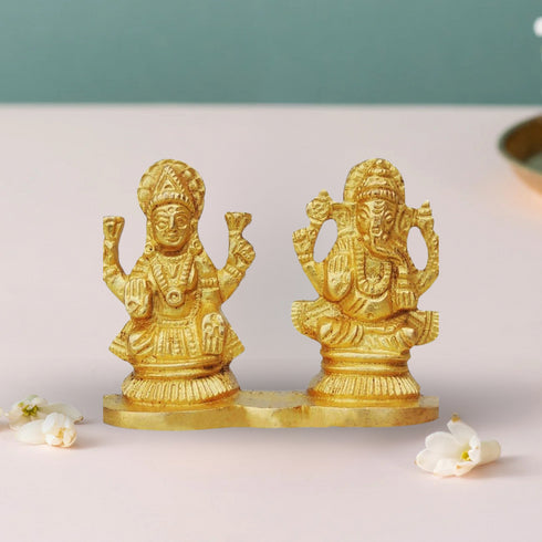 Brass Laxmi Ganesh One Same Base God Idol 0.16Kg