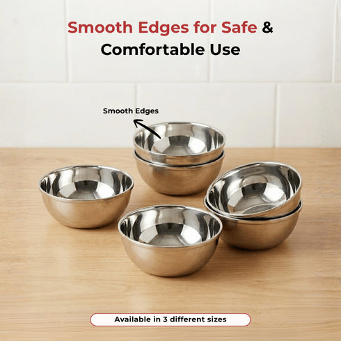 Vinod Stainless Steel Maharaja Bowl Set of 6 Pieces 150 ml Highest Grade Steel Tough and Strong Build Easy to Clean