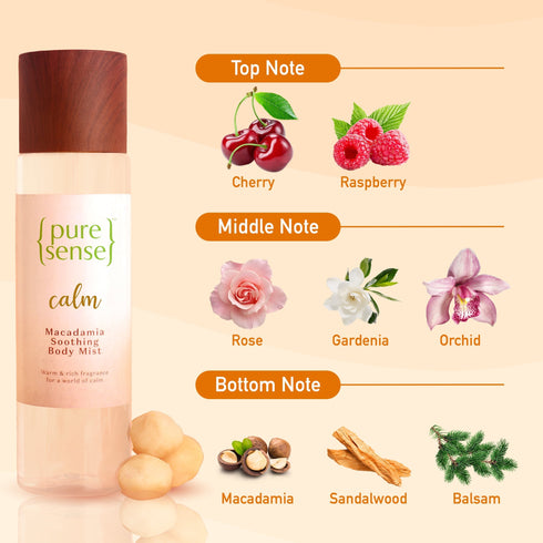 PureSense Calm Macadamia Soothing Body Mist | Paraben & Sulphate Free | From the makers of Parachute Advansed