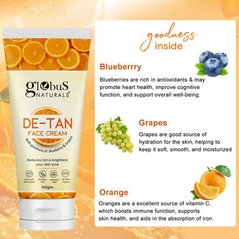 Globus Naturals De Tan Face Cream Suitable For All Skin Types