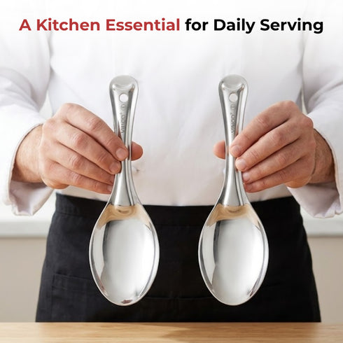 Vinod Stainless Steel Rice Server Rice Spoon Rice Chamcha Set of 2 22 cm High Grade Stainless Steel Mirror Finish Rust Free No 1