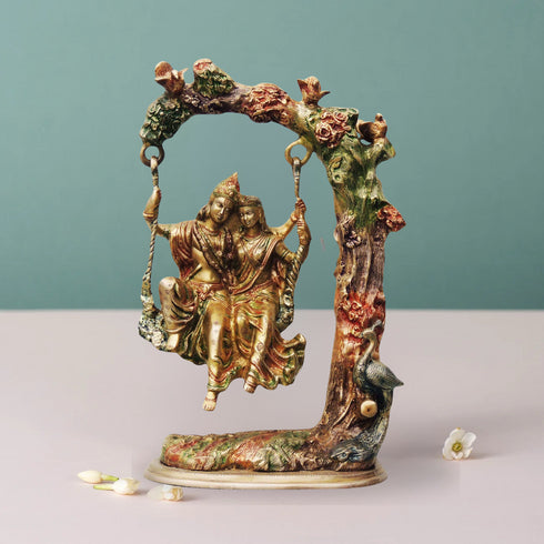 Brass Radha Krishna Jhula Colour God Idol 16.154Kg