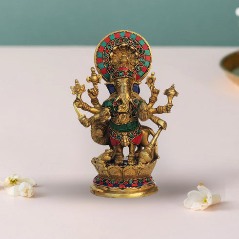 Brass Drishti Ganesh Stone Statue 2.3Kg