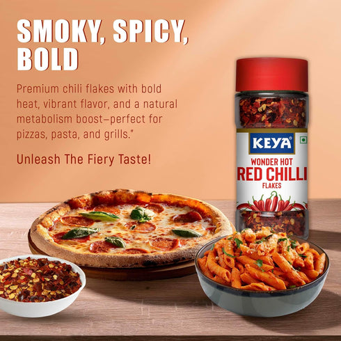 Keya Red Chilli Flakes Dry Red Chilli Flakes Seasonings Aromatic Spicy Dried Pizza Pasta Seasoning Zero added Colours Fillers Additives & Preservatives 100 Natural