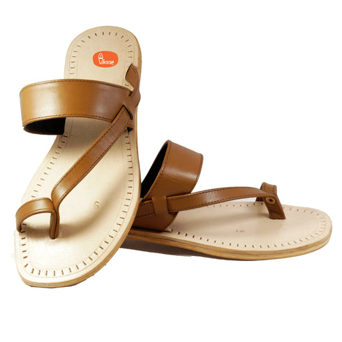 Vhaanfootwear Single Wadi Gandhi Design Soft Leather Cream Color Kolhapuri Chappal for men