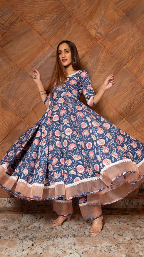 Pomcha Jaipur Ambar Cotton Anarkali Set