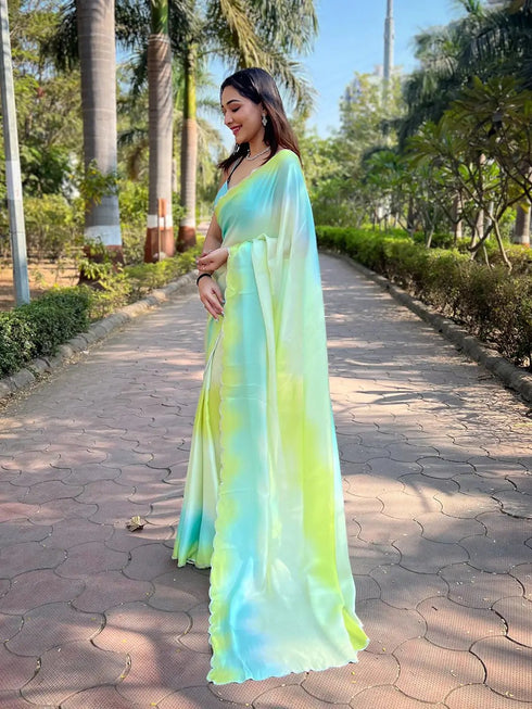 Vasthrlay Blue Satin Georgette Plain Saree