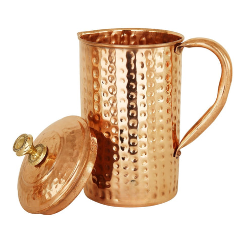 Copper Hammered Jug Pitcher -1700 with 4 PCS Glass