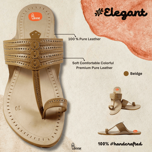 Vhaanfootwear Cream Colour leather Kolhapuri Chappal For Men