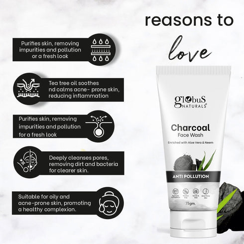 Globus Naturals Anti Pollution Charcoal Face Wash
