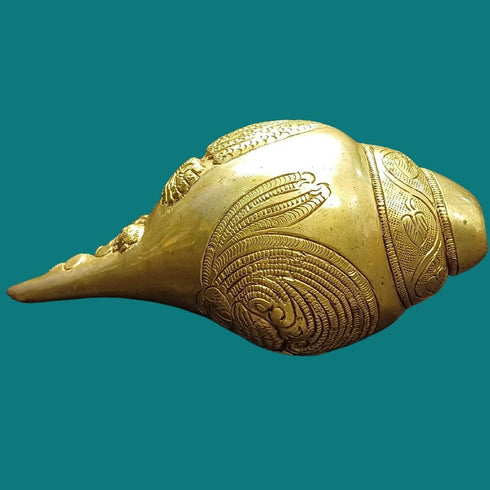 Tamas Brass Shankh with Vishnu Carving Antique