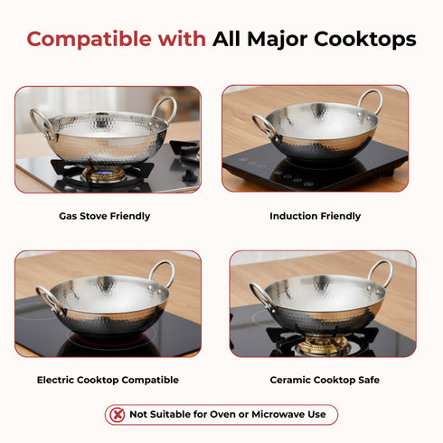 Vinod Claro Heavy Gauge Stainless Steel Hammered Kadai 2.5 mm 600 ml