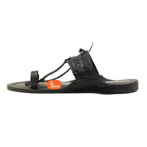 Vhaanfootwear Black Pure Leather Kapashi kolhapuri chappal for Men by Vhaan