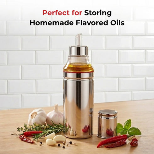 Vinod Stainless Steel Oil Pot 500 ml Crafted from Highest Grade Steel with Anti Drip Spout Rust Free Body and Dishwasher Safe Care