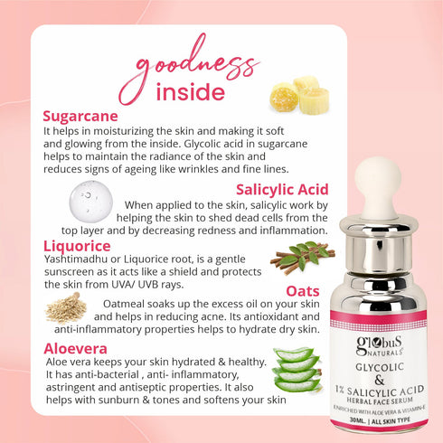 Globus Naturals Glycolic & 1% Salicylic Acid Anti Acne Face Serum