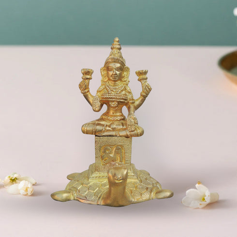 Brass Laxmi Ji Sitting On Tortoise Idol 0.51Kg