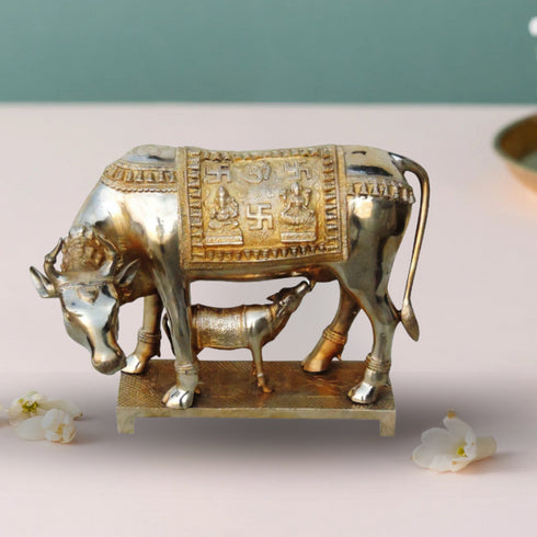 Brass Cow With Calf Statue 12.14Kg