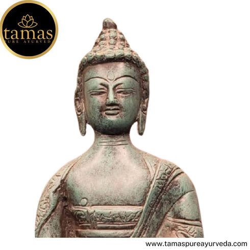 Tamas Brass Handcrafted Buddha Blessing with Sacred Kalash & Draped in Shawl Religious Statue / Idol with Antique Finish (Brown) (Pack of 1)