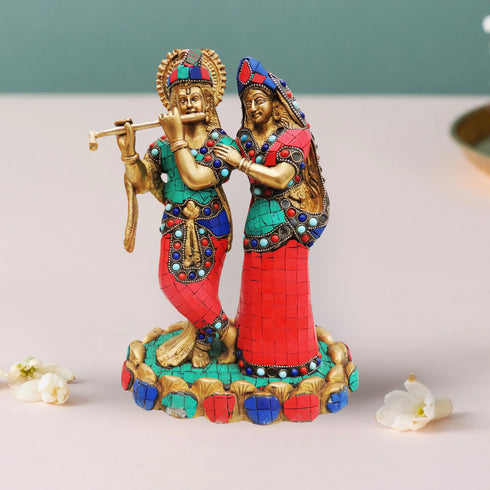 Brass Radha Krishna Base Stone Work Idol 4.364Kg