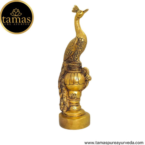 Tamas Brass Handcrafted Peacock Sitting on a Urn Statue / Idol with Antique Finish