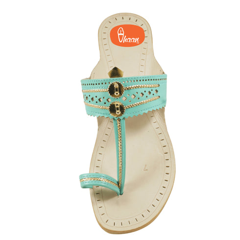 Vhaanfootwear Sky Blue Pure Leather Ladies Kolhapuri by Vhaan