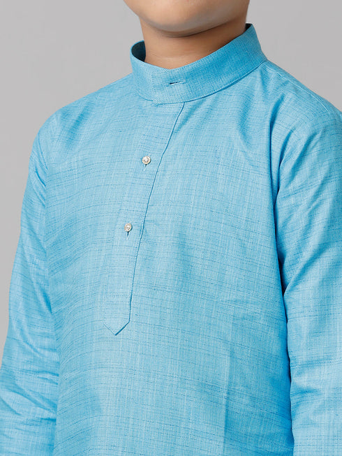 Ramraj Cotton Boys Sky Blue Kurta with Cream Elastic Panchakacham Combo FS4