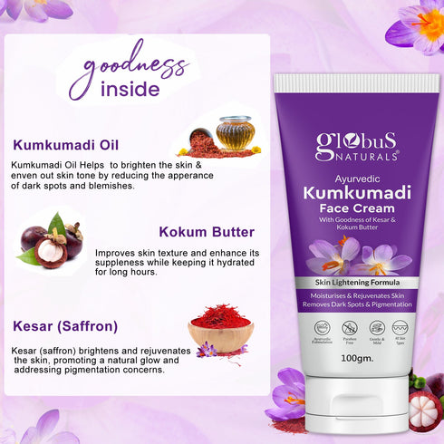 Globus Naturals Ayurvedic Kumkumadi Skin Lightening Face Cream Suitable For All Skin Types