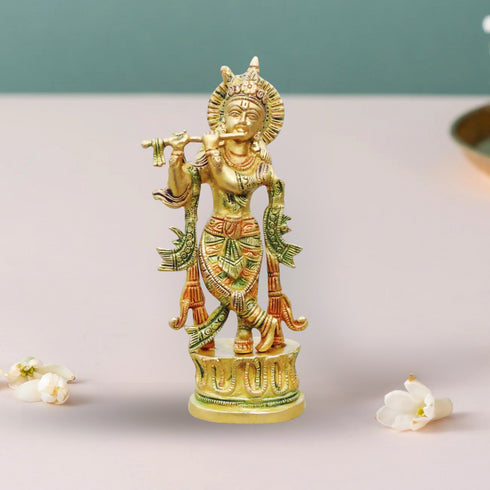 Brass Krishna Colour Statue 0.965Kg