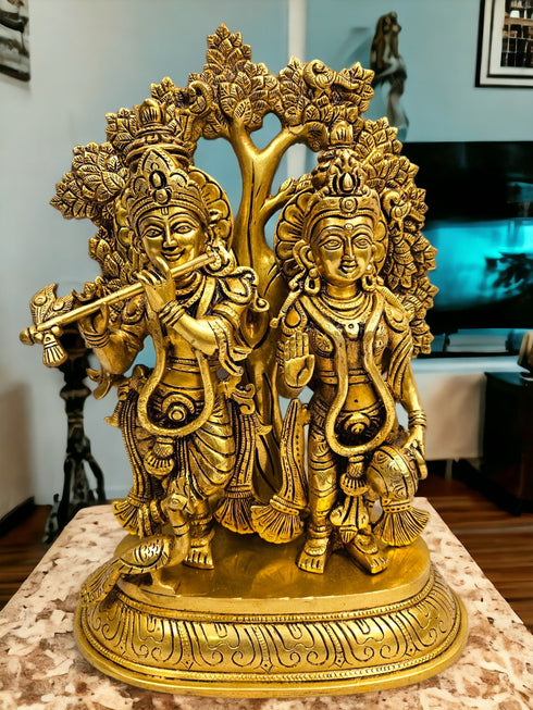 Tamas Brass Hindu Divine Love Couple Radha Krishan Idol/Statue(Golden) Free Luxury Gift BOX