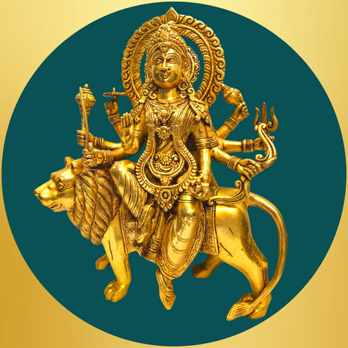 Tamas Brass Goddess Durga Maa with Lion Statue/Idol